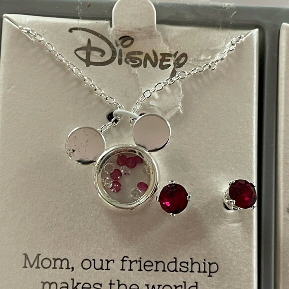 MOM Disney Mickey Mouse Ears Floating Crystals From Swarovski Necklace Earrings - Picture 4 of 8